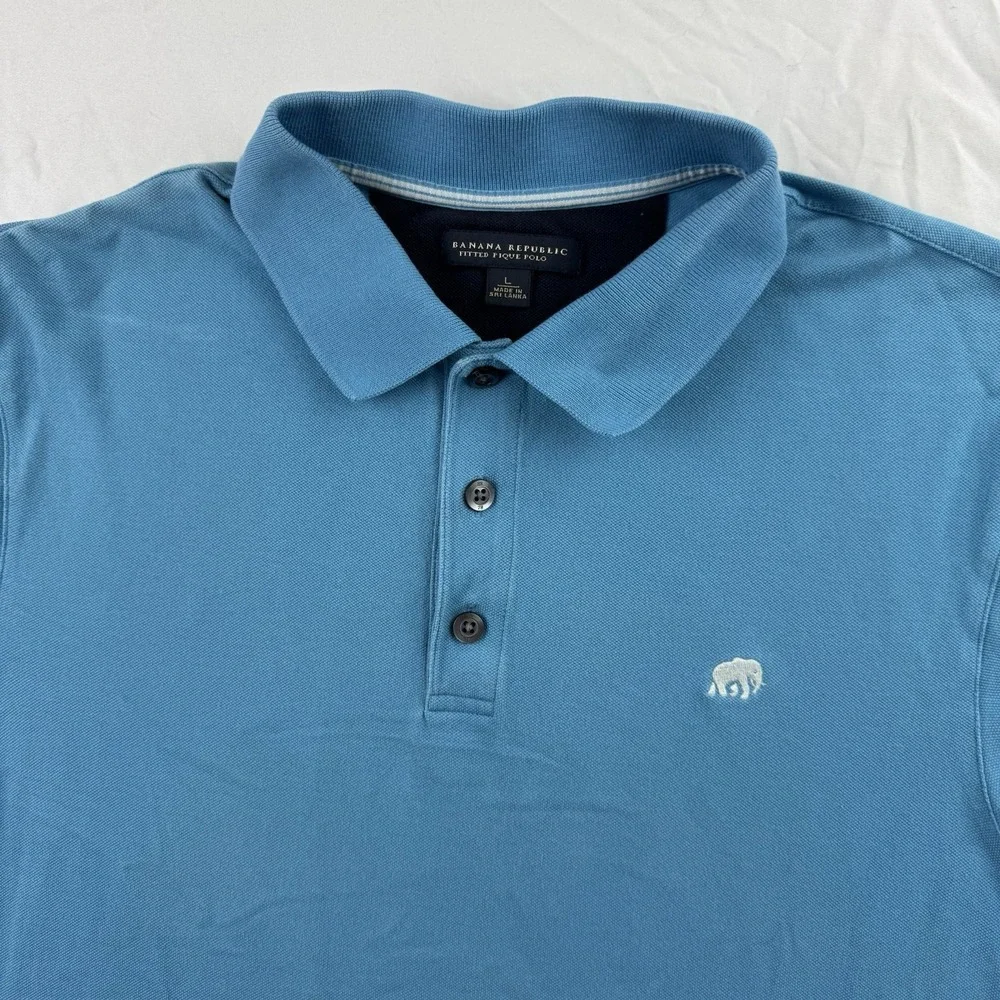 Banana Republic‎ Polo Shirt Mens Large Blue Fitted Pique Elephant Logo Preppy